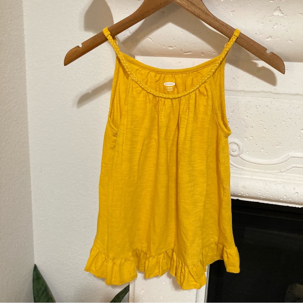 Girls Yellow Tank Top Braided and Ruffle Size Large L 10 - 12